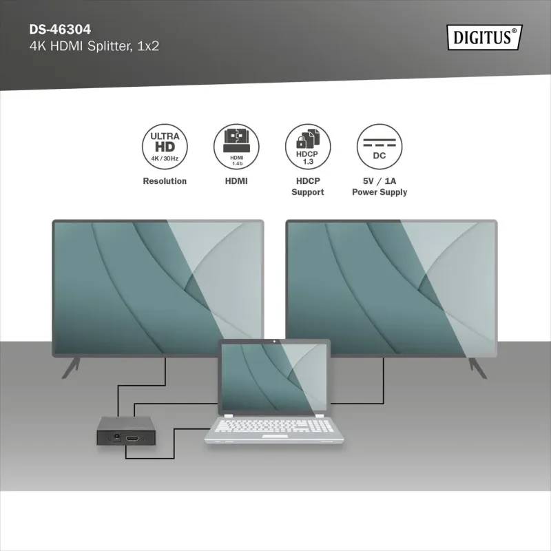 Splitter HDMI DIGITUS DS-46304 2-portowy, 4096x2160p 4K UHD … | PartsPC.pl