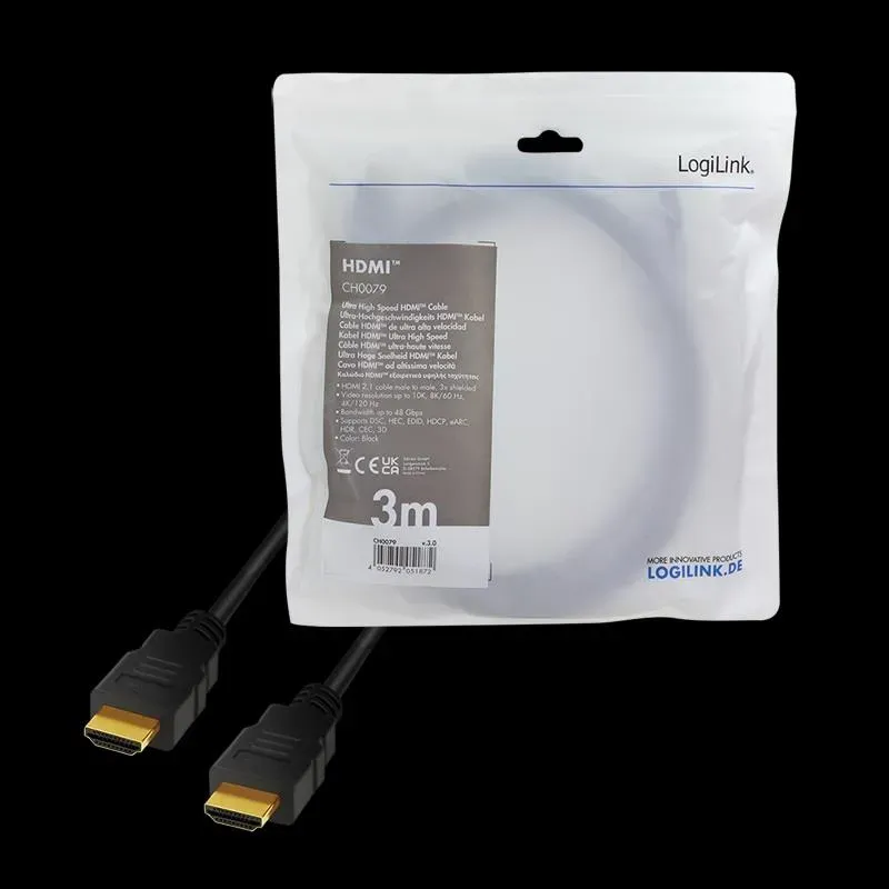 Kabel HDMI LogiLink CH0079 v2.1 GOLD, 3m