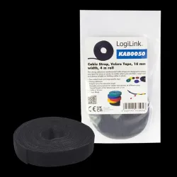 Organizer kabli LogiLink KAB0050 taśma 4m, rolka czarna