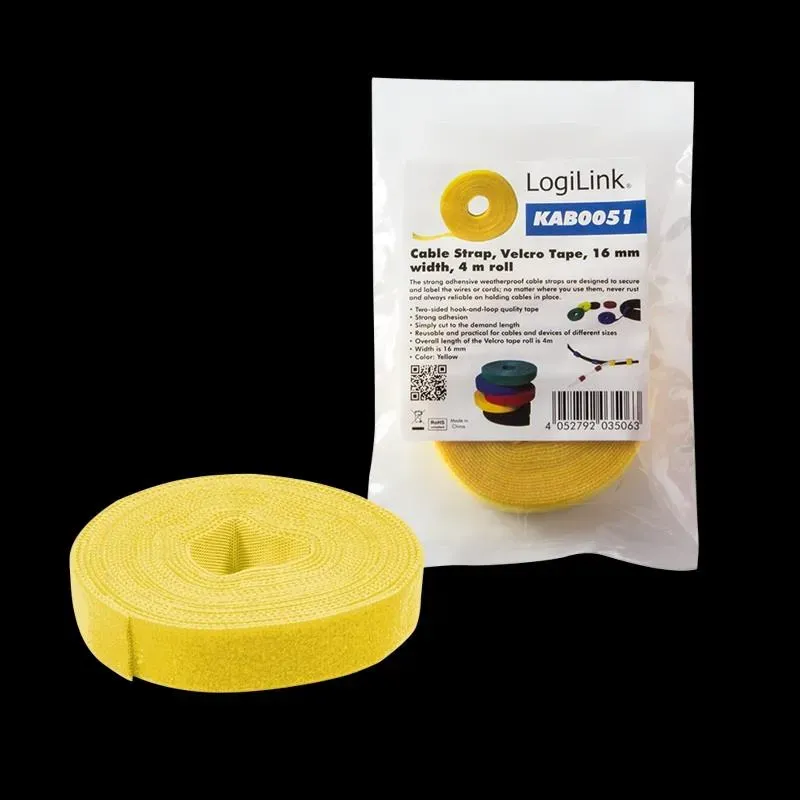 Organizer kabli LogiLink KAB0051 taśma 4m, rolka żółta