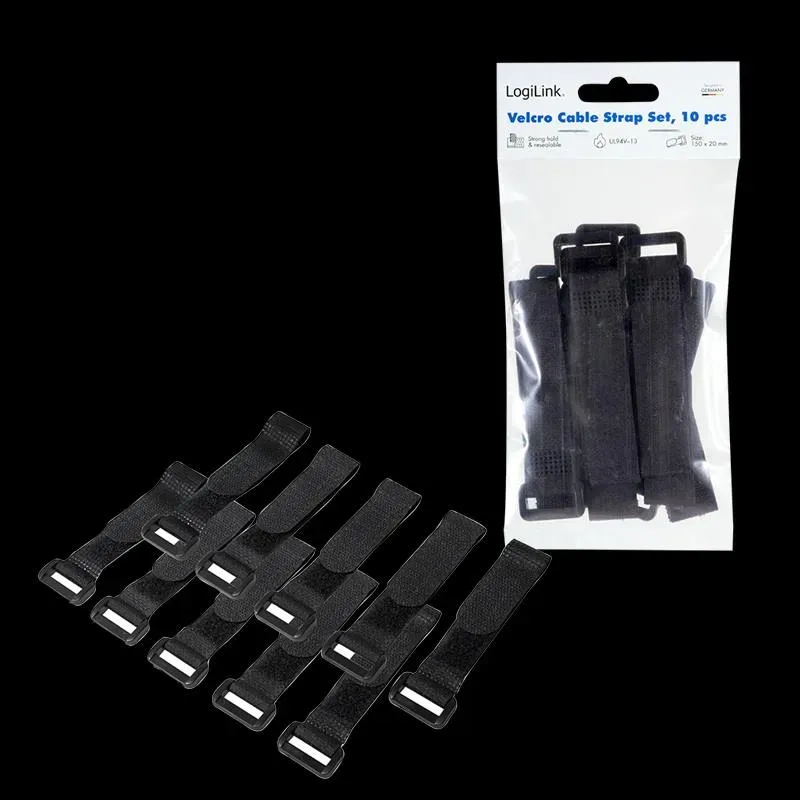 Organizer kabli LogiLink KAB0056 rzep, 10szt, czarny