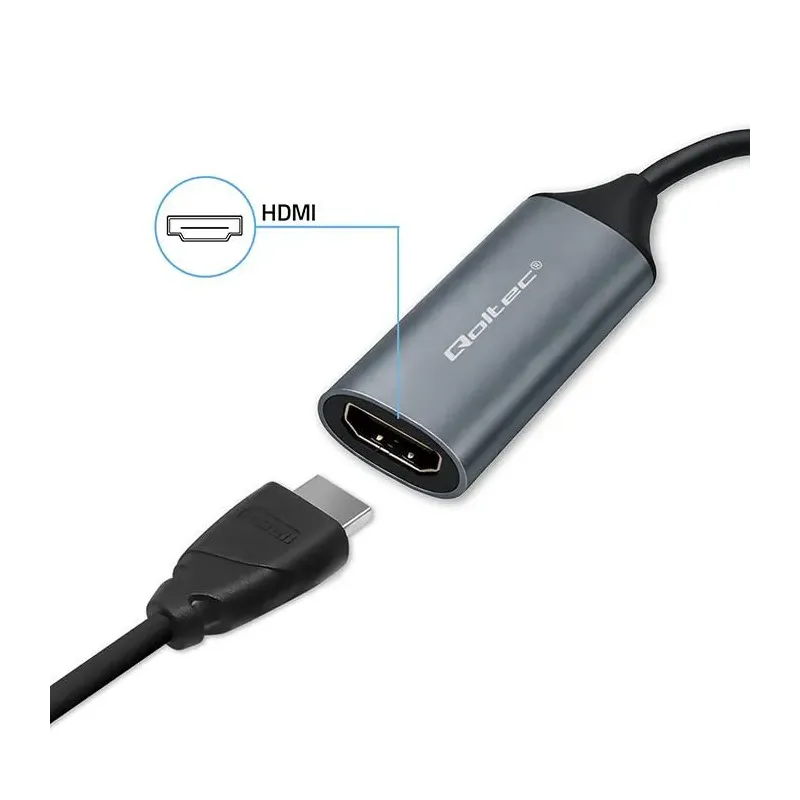 Kabel adapter Qoltec USB-C USB-A | HDMI | 4K 30Hz | Aluminium