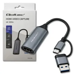 Kabel adapter Qoltec USB-C USB-A | HDMI | 4K 30Hz | Aluminium