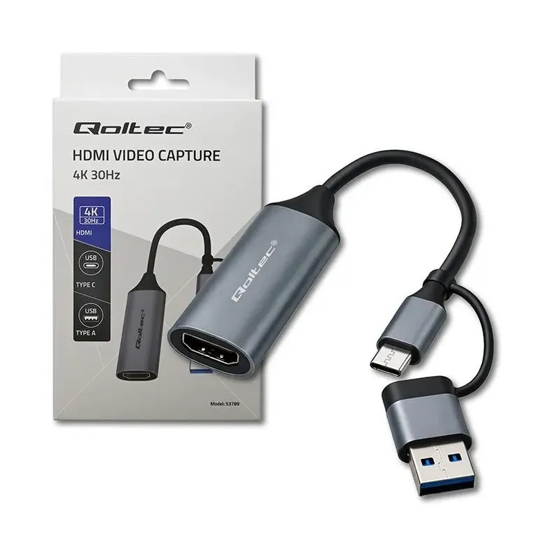 Kabel adapter Qoltec USB-C USB-A | HDMI | 4K 30Hz | Aluminium