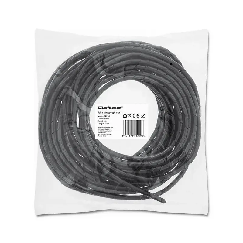 Organizer do kabli Qoltec 6mm | 10m | Czarny | PartsPC.pl