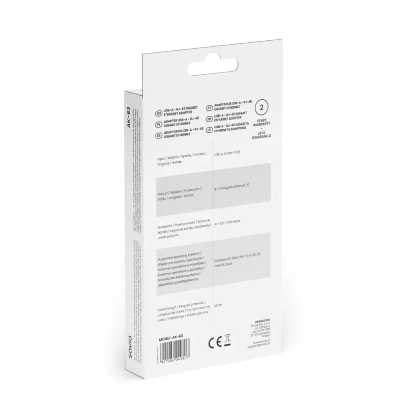 Kabel adapter USB-A 3.1 GEN1 - RJ-45 Gigabit Ethernet | PartsPC.pl