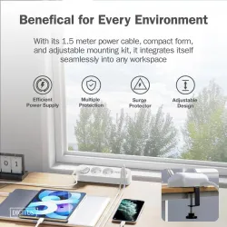 Listwa zasilająca biurkowa DIGITUS 3 gniazda Schuko, 2x USB-A (2x 12W), 1x