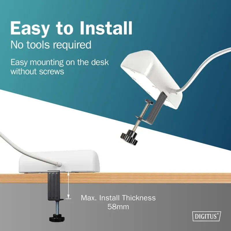 Listwa zasilająca biurkowa DIGITUS 3 gniazda Schuko, 2x USB-A (2x 12W), 1x