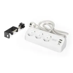 Listwa zasilająca biurkowa DIGITUS 3 gniazda Schuko, 2x USB-A (2x 12W), 1x