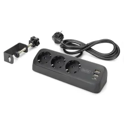 Listwa zasilająca biurkowa DIGITUS 3 gniazda Schuko, 2x USB-A (2x 12W), 1x