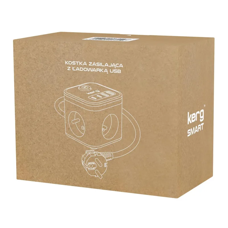 Kostka zasilająca KERG 3-gniazdowa + ładowarka USB-A+USB-C 1,5m 3×1,5mm2