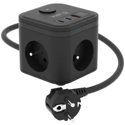 Kostka zasilająca KERG 3-gniazdowa + szybka ładowarka USB-A+USB-C 1,5m