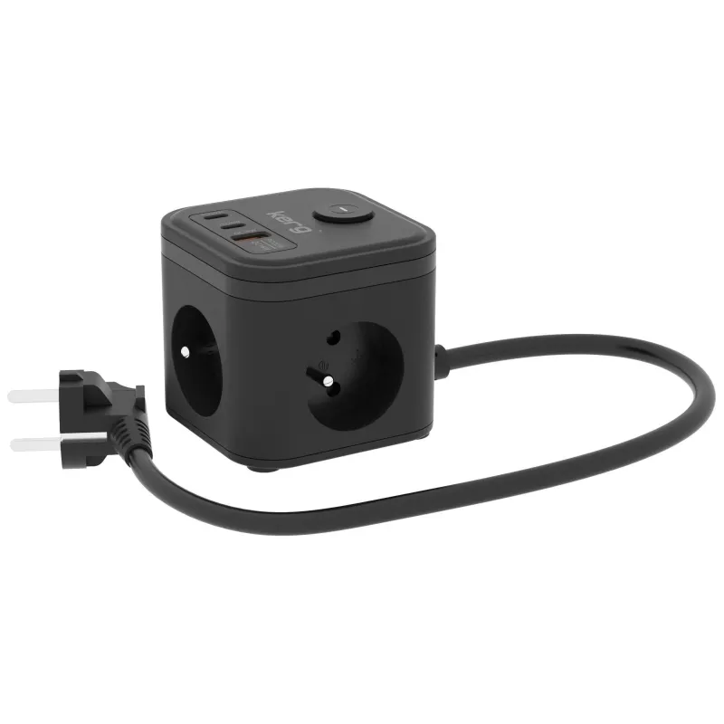 Kostka zasilająca KERG 3-gniazdowa + szybka ładowarka USB-A+USB-C 1,5m