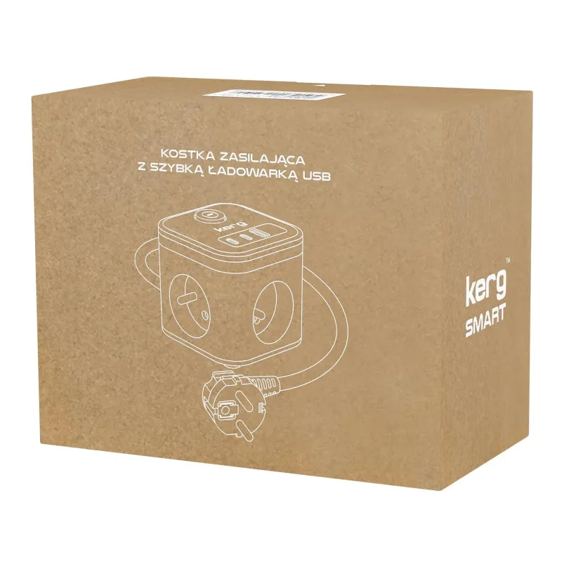 Kostka zasilająca KERG 3-gniazdowa + szybka ładowarka USB-A+USB-C 1,5m
