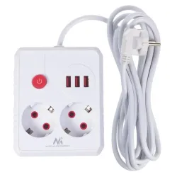 Listwa zasilająca Maclean MCE388 W, przedłużacz 2 gniazda + 3xUSB, 110-240V