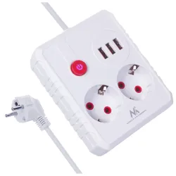 Listwa zasilająca Maclean MCE388 W, przedłużacz 2 gniazda + 3xUSB, 110-240V