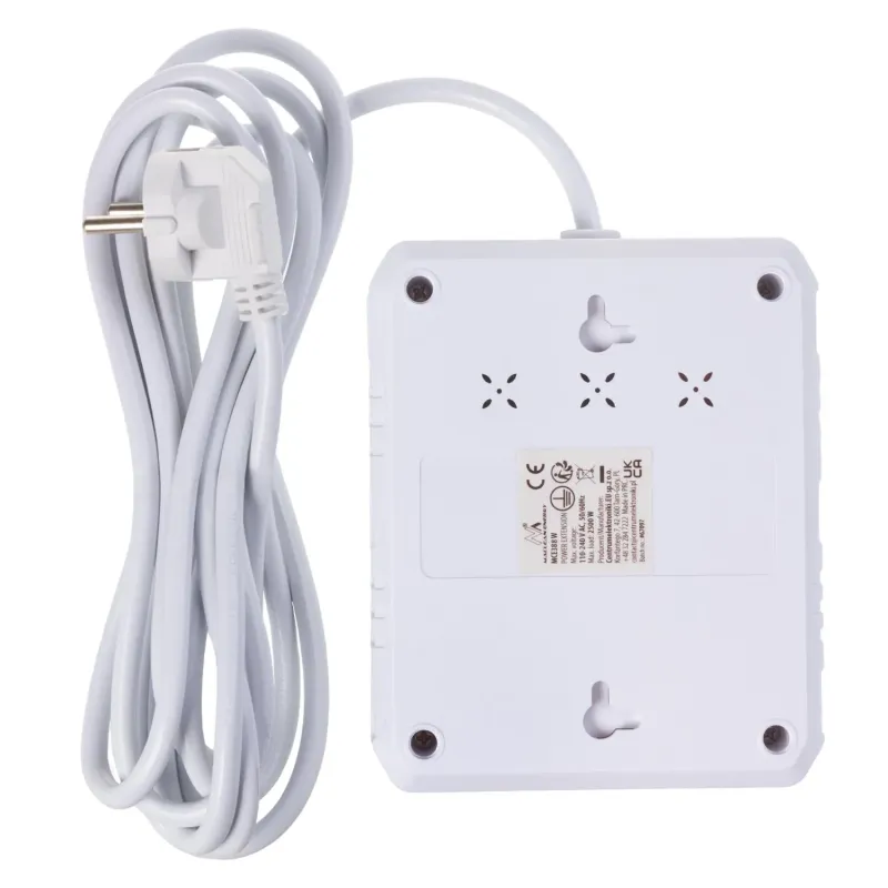 Listwa zasilająca Maclean MCE388 W, przedłużacz 2 gniazda + 3xUSB, 110-240V