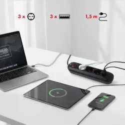 Listwa zasilająca Maclean MCE394 B, przedłużacz 3gniazda + 3xUSB, 110-240V