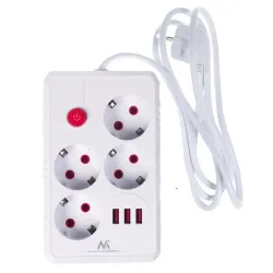 Listwa zasilająca Maclean MCE392 W, przedłużacz 4 gniazda + 3xUSB, 110-240V