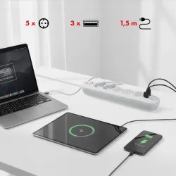 Listwa zasilająca Maclean MCE395 W, przedłużacz 5 gniazd + 3xUSB, 110-240V