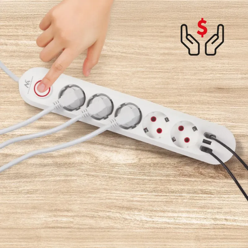 Listwa zasilająca Maclean MCE395 W, przedłużacz 5 gniazd + 3xUSB, 110-240V