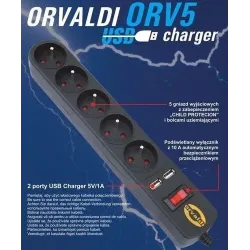 Listwa zasilająca przeciwprzepięciowa ORVALDI ORV-5 3m z ładowarką USB
