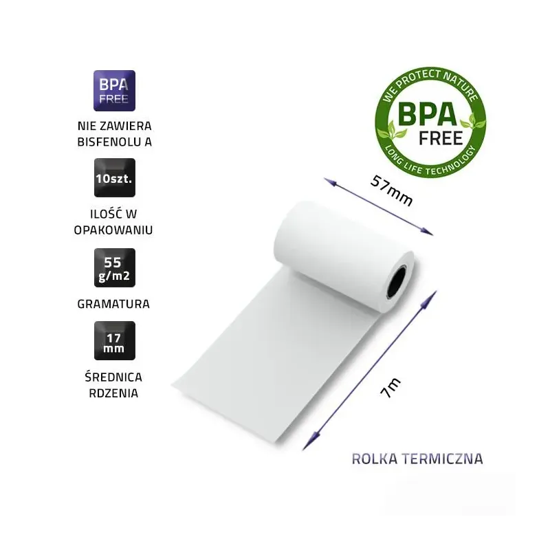 Rolka termiczna Qoltec 57x7 | 55g/m2 | 10szt