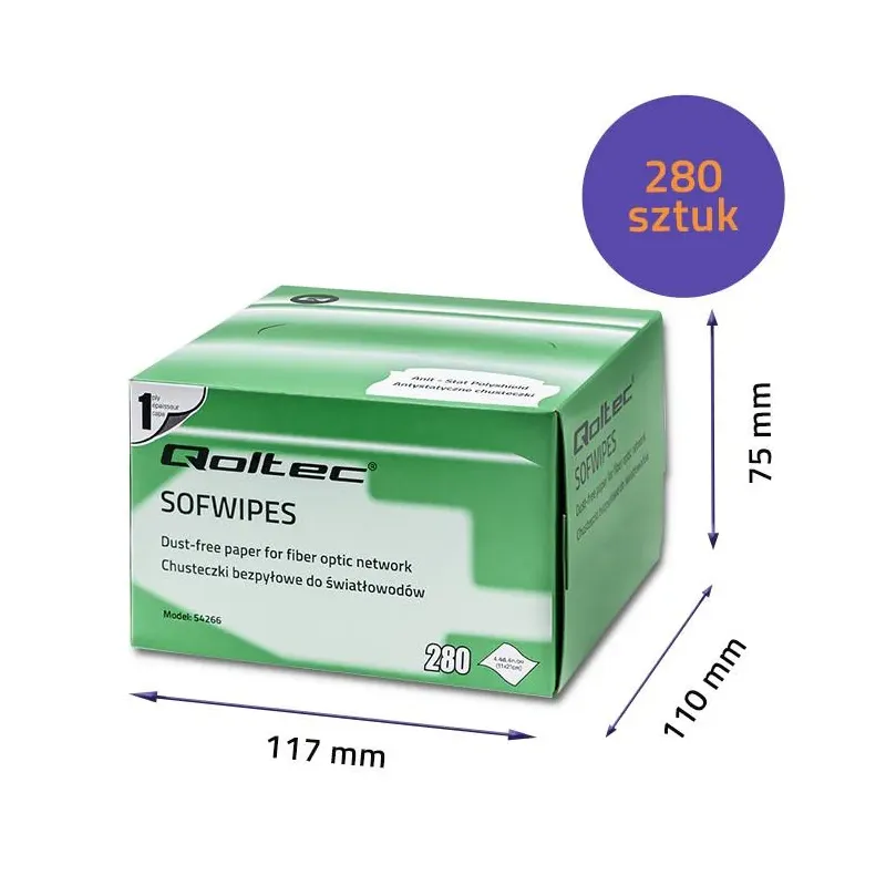 Chusteczki bezpyłowe QOLTEC do światłowodów