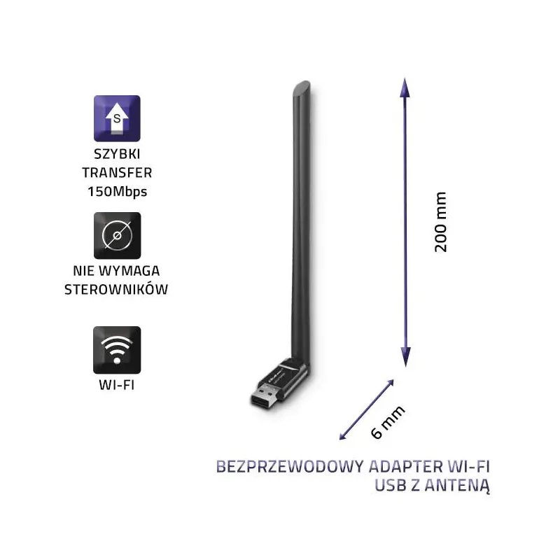 Adapter Qoltec Wi-Fi USB z anteną, bezprzewodowy | PartsPC.pl