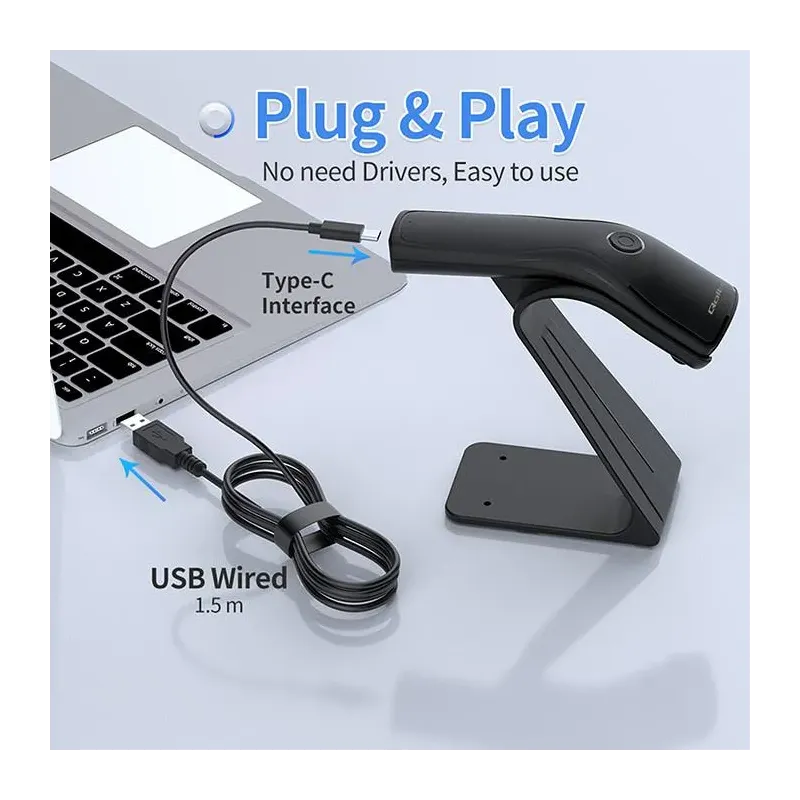 Czytnik kodów kreskowych Qoltec + stojak na skaner | 1D | USB