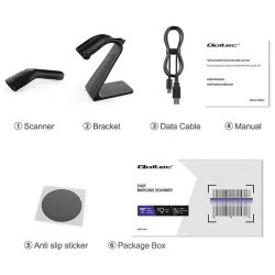 Czytnik kodów kreskowych Qoltec + stojak na skaner | 1D | USB