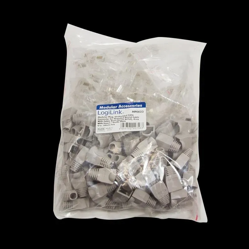 Wtyk RJ45 CAT.6 UTP LogiLink MP0023 z osłonką, szary | PartsPC.pl