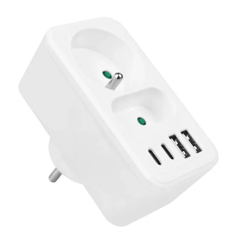 Gniazdko prądowe x2 + 4xUSB Maclean, rozgałęźnik z 2 | PartsPC.pl