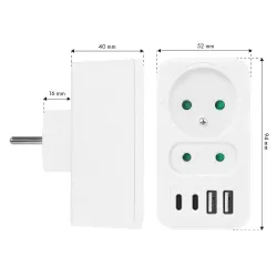 Gniazdko prądowe x2 + 4xUSB Maclean, rozgałęźnik z 2 | PartsPC.pl