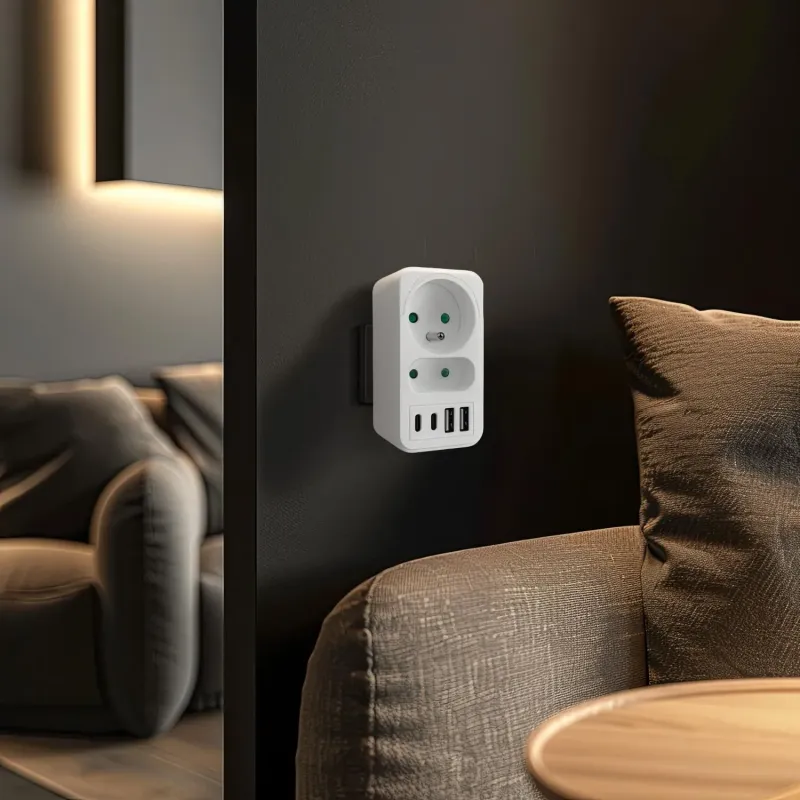 Gniazdko prądowe x2 + 4xUSB Maclean, rozgałęźnik z 2 | PartsPC.pl