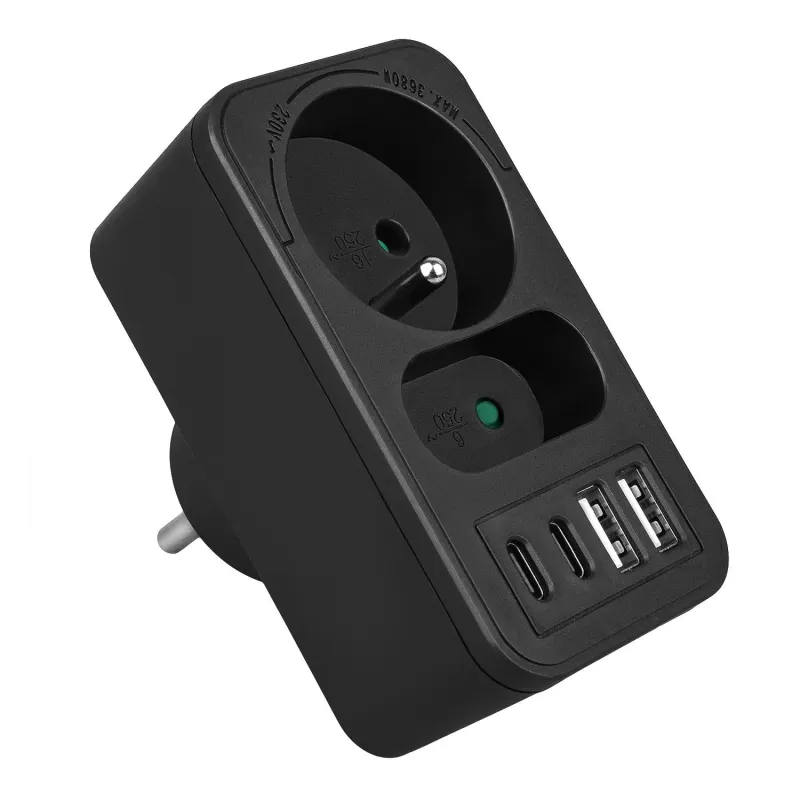 Gniazdko prądowe x2 + 4xUSB Maclean, rozgałęźnik z 2 gniazda… | PartsPC.pl