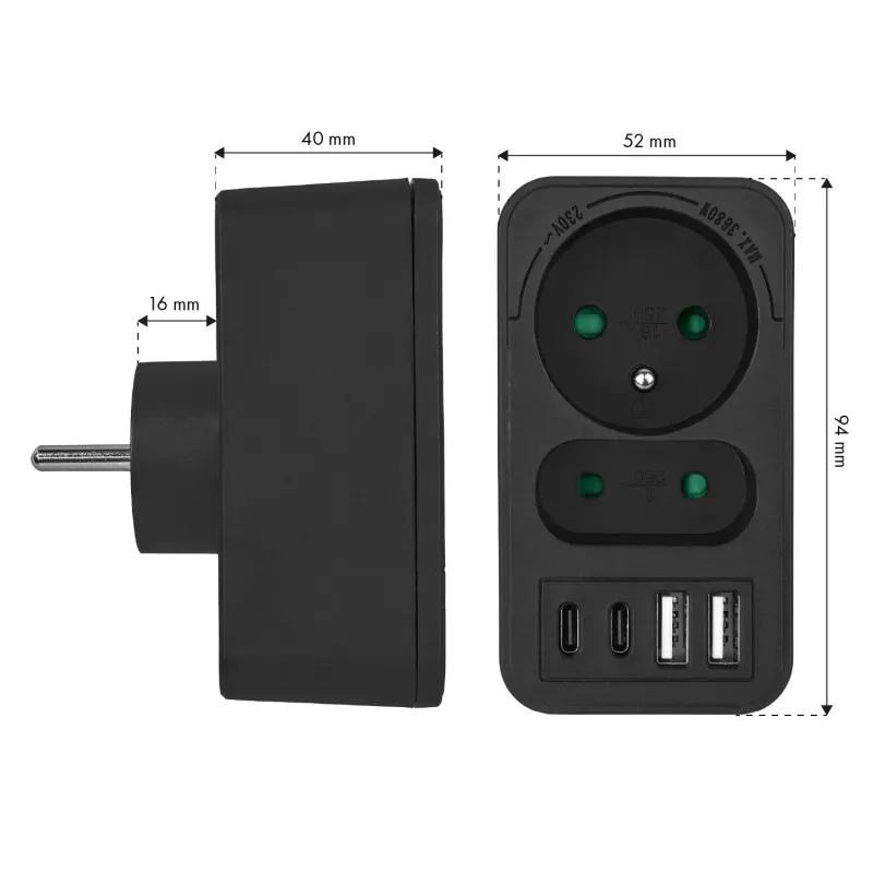 Gniazdko prądowe x2 + 4xUSB Maclean, rozgałęźnik z 2 gniazda… | PartsPC.pl