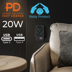Gniazdko prądowe x2 + 4xUSB Maclean, rozgałęźnik z 2 gniazda… | PartsPC.pl
