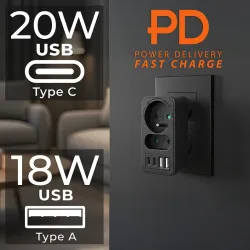 Gniazdko prądowe x2 + 4xUSB Maclean, rozgałęźnik z 2 gniazda… | PartsPC.pl