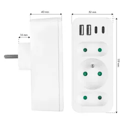 Gniazdko prądowe x3 + 4xUSB Maclean MCE248 F/W, | PartsPC.pl