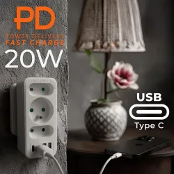 Gniazdko prądowe x3 + 4xUSB Maclean MCE248 F/W, | PartsPC.pl