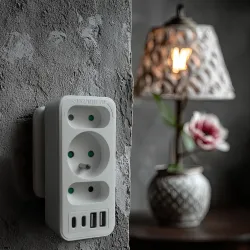 Gniazdko prądowe x3 + 4xUSB Maclean MCE248 F/W, | PartsPC.pl