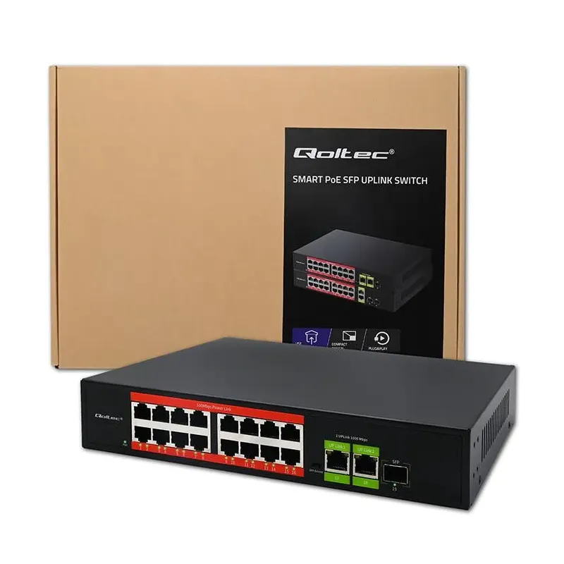 Switch niezarządzalny Qoltec przełącznik sieciowy Fast Ethernet PoE | 16x