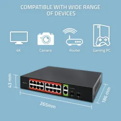 Switch niezarządzalny Qoltec przełącznik sieciowy Gigabit Ethernet PoE |