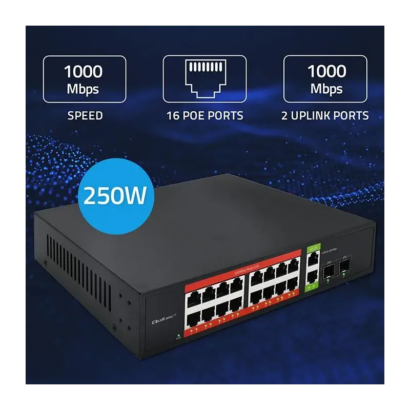 Switch niezarządzalny Qoltec przełącznik sieciowy Gigabit Ethernet PoE |