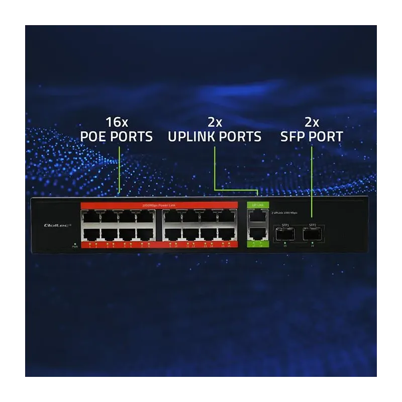 Switch niezarządzalny Qoltec przełącznik sieciowy Gigabit Ethernet PoE |