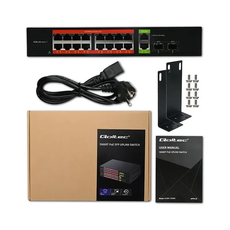 Switch niezarządzalny Qoltec przełącznik sieciowy Gigabit Ethernet PoE |