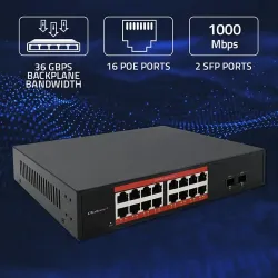 Switch niezarządzalny Qoltec przełącznik sieciowy Gigabit Ethernet | 16x