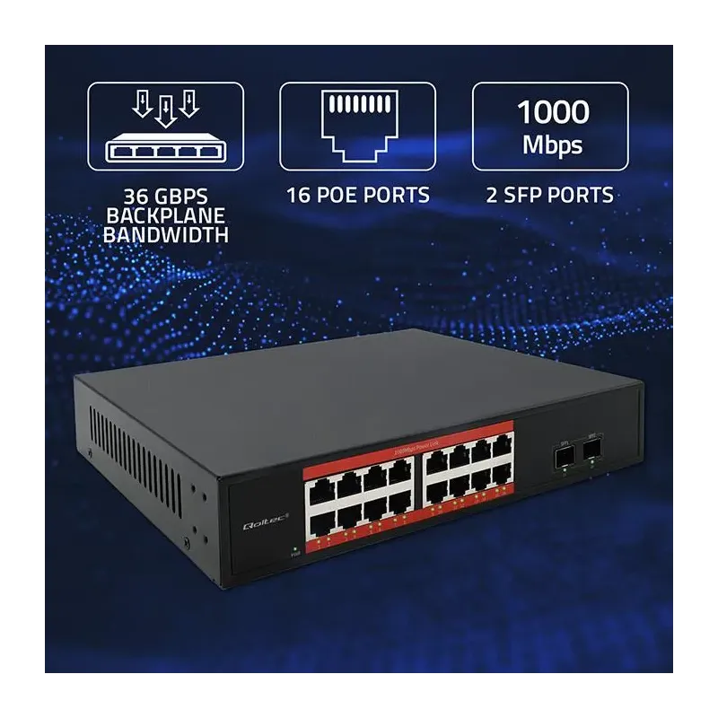 Switch niezarządzalny Qoltec przełącznik sieciowy Gigabit Ethernet | 16x