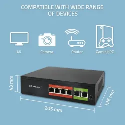 Switch niezarządzalny Qoltec przełącznik sieciowy Fast Ethernet PoE | 4x